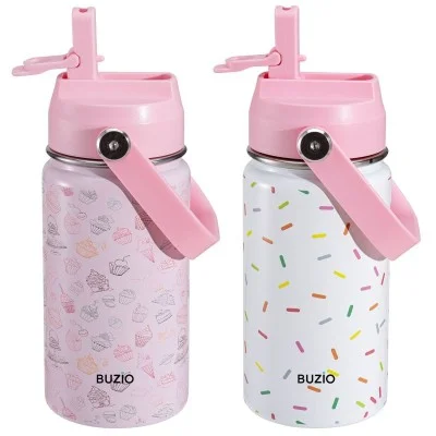 Buzio Kids Water Bottle 500ML - White Ribbon + Pink Marble